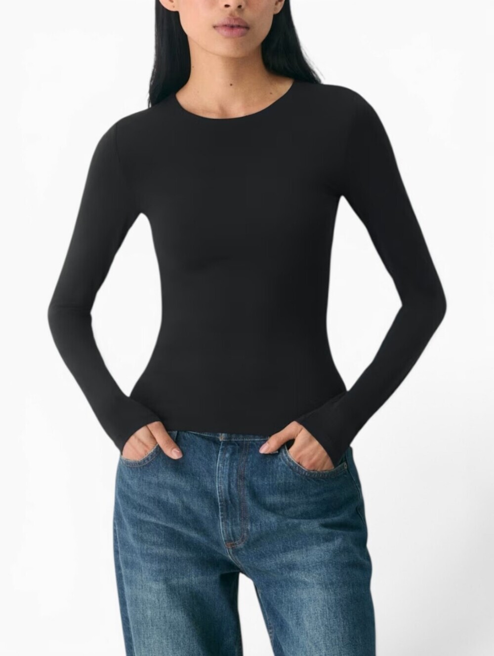 Aritzia Contour Splendid Crew Long Sleeve Top In Black NWOT